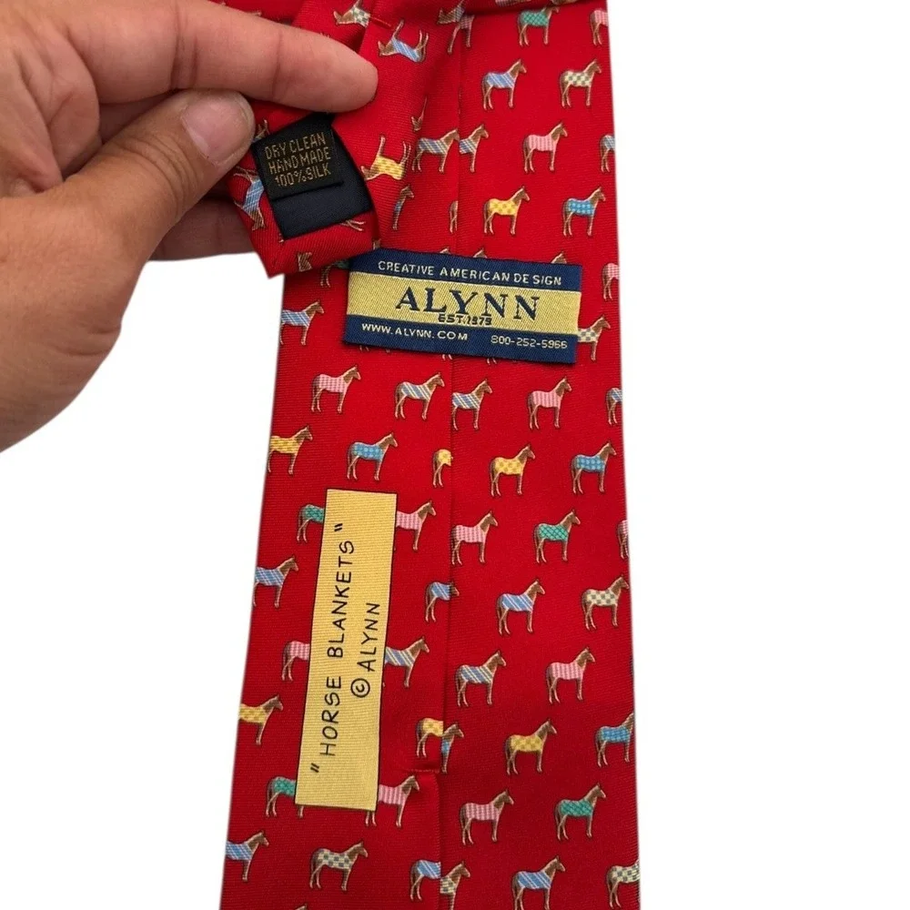 ALYN Horse Blanket Silk Necktie Novelty Print Handmade Red Tie B14Q‎